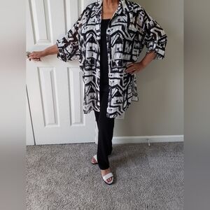 Ming Wang Silky Button Down Blouse - Size XL